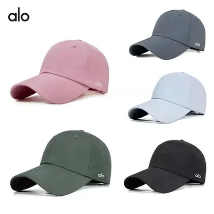 Baseball caps in pink, grey, blue, green and black
