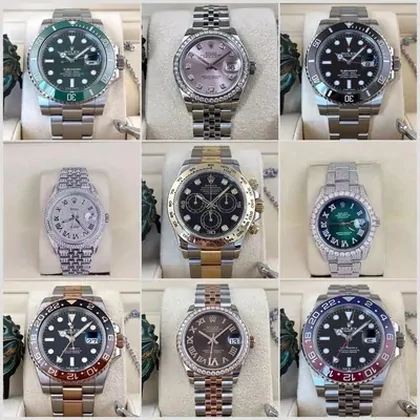 Grid of metal bracelet watches with different dials