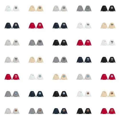 Catalogue grid of pullover hoodies in different colours